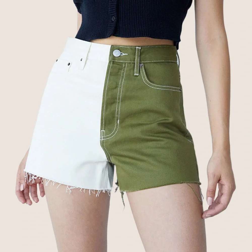 PacSun Olive Spliced Ultra High Waisted Vintage Denim Shorts | Size 23